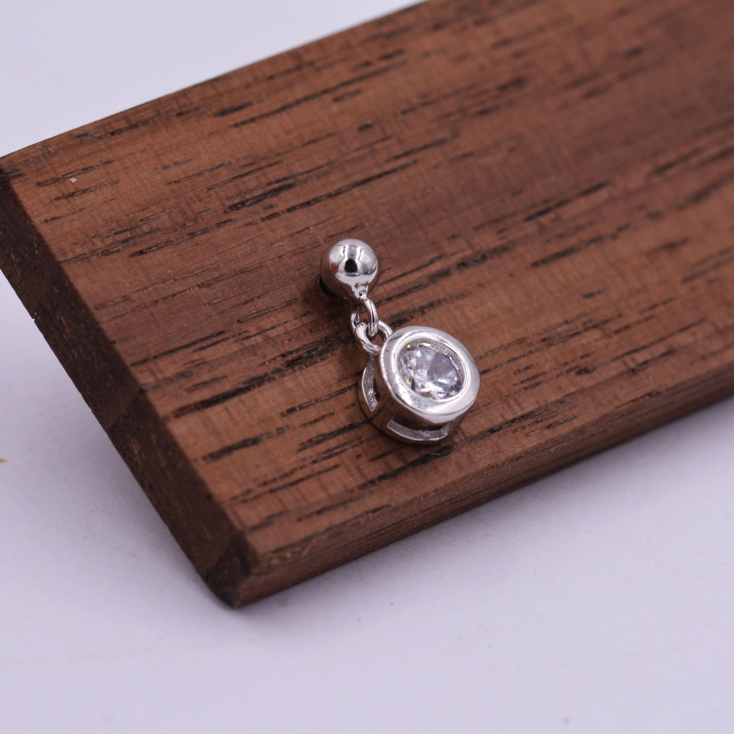 Tiny Dangling Solitaire CZ Stone (Simulated Diamond) Drop Stud Earrings in Sterling Silver, Classic Minimalist Geometric Design, Delicate