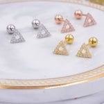 Small Pair of Open Triangle Stud Earrings in Sterling Silver, Rose Gold, Silver, Screw Back Earrings - helix, cartilage, conch, tragus