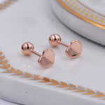 Small Pair of Folded Heart Screw Back Earrings in Sterling Silver, Rose Gold, Silver- helix, cartilage, conch, tragus