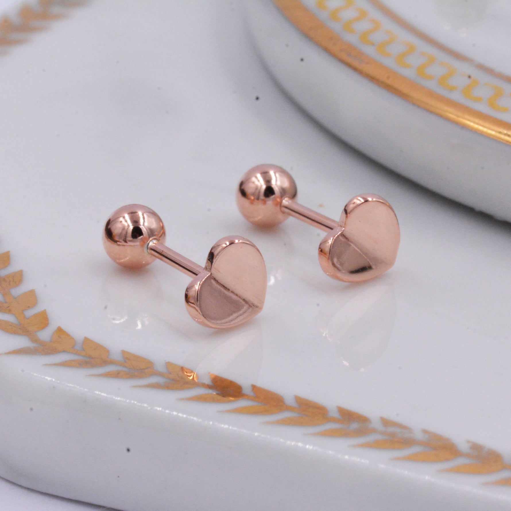 Small Pair of Folded Heart Screw Back Earrings in Sterling Silver, Rose Gold, Silver- helix, cartilage, conch, tragus