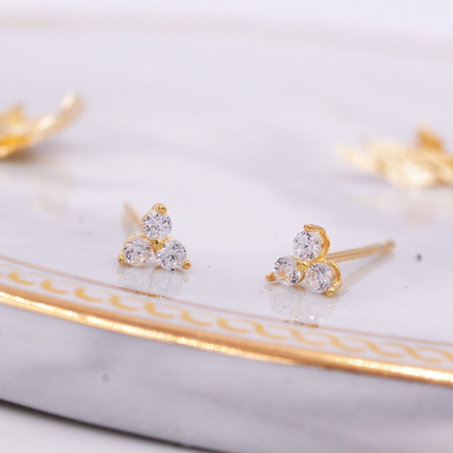 Very Tiny Three Dot Trio Stud Earrings in Sterling Silver with Sparkly CZ Crystals, Simple and Minimalist, Geometric and Discreet