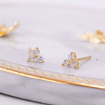 Very Tiny Three Dot Trio Stud Earrings in Sterling Silver with Sparkly CZ Crystals, Simple and Minimalist, Geometric and Discreet
