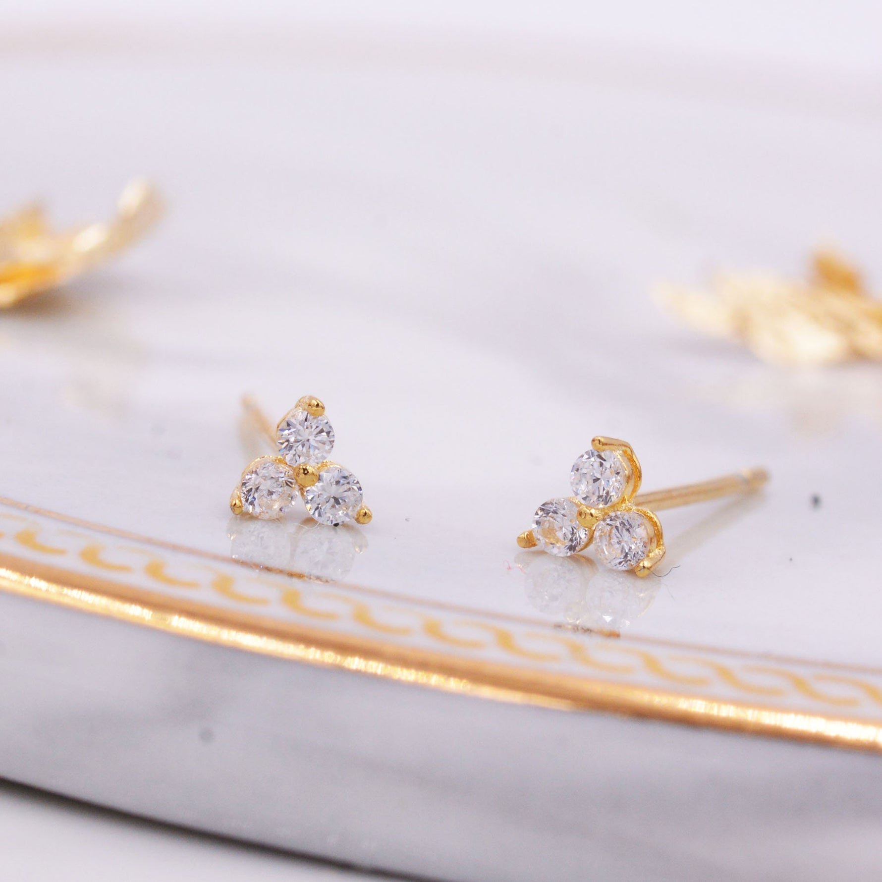 Very Tiny Three Dot Trio Stud Earrings in Sterling Silver with Sparkly CZ Crystals, Simple and Minimalist, Geometric and Discreet