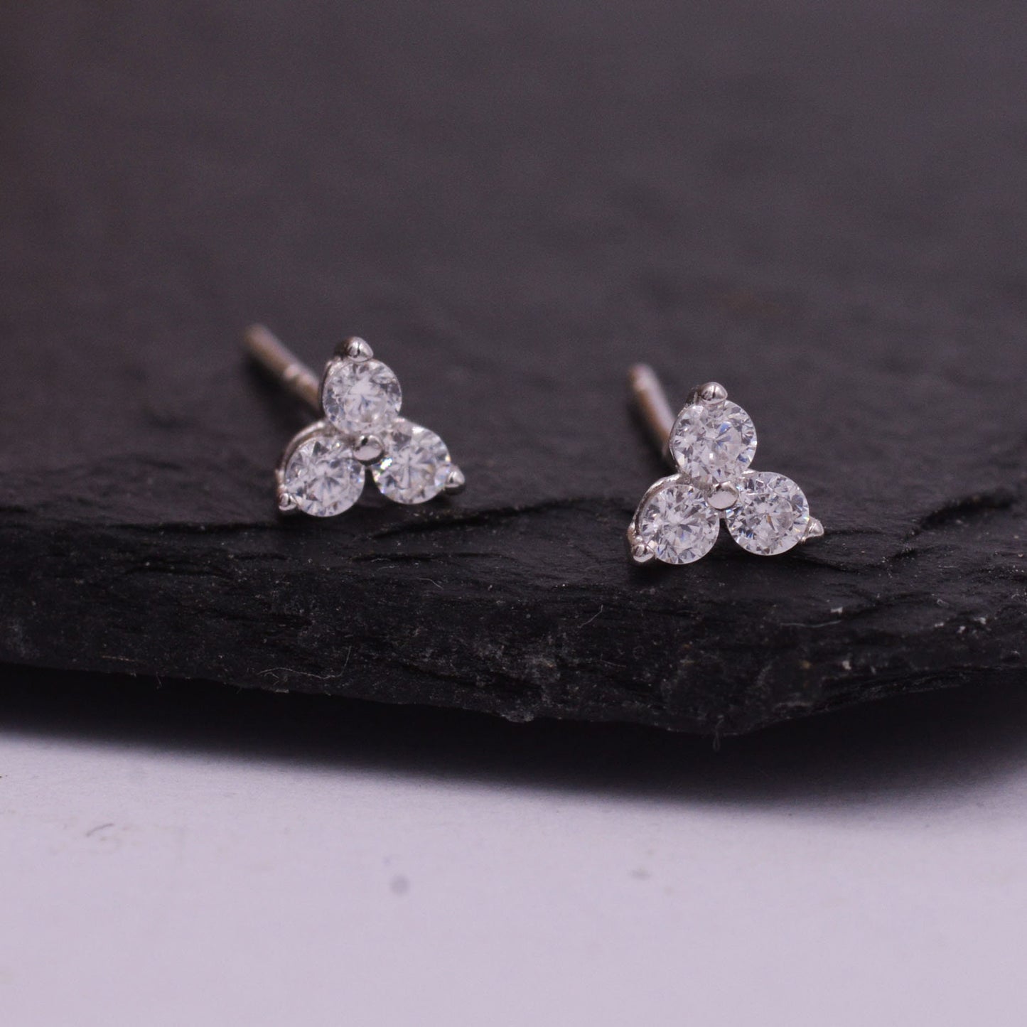 Very Tiny Three Dot Trio Stud Earrings in Sterling Silver with Sparkly CZ Crystals, Simple and Minimalist, Geometric and Discreet
