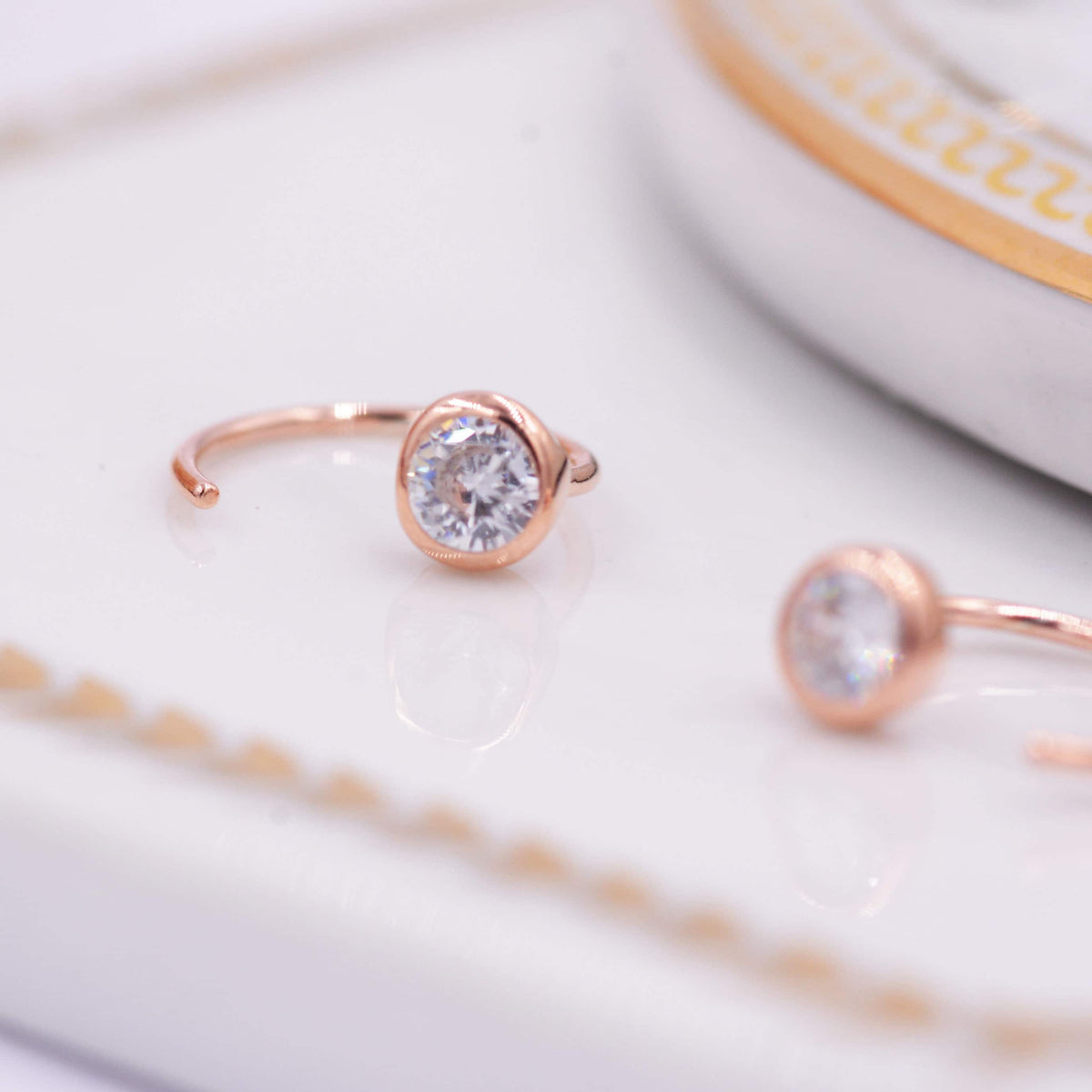 Huggie Hoop Earrings in Sterling Silver, Sparkly CZ Crystals (Lab Diamond), Pull Through Earrings Minimalist Geometric Design,