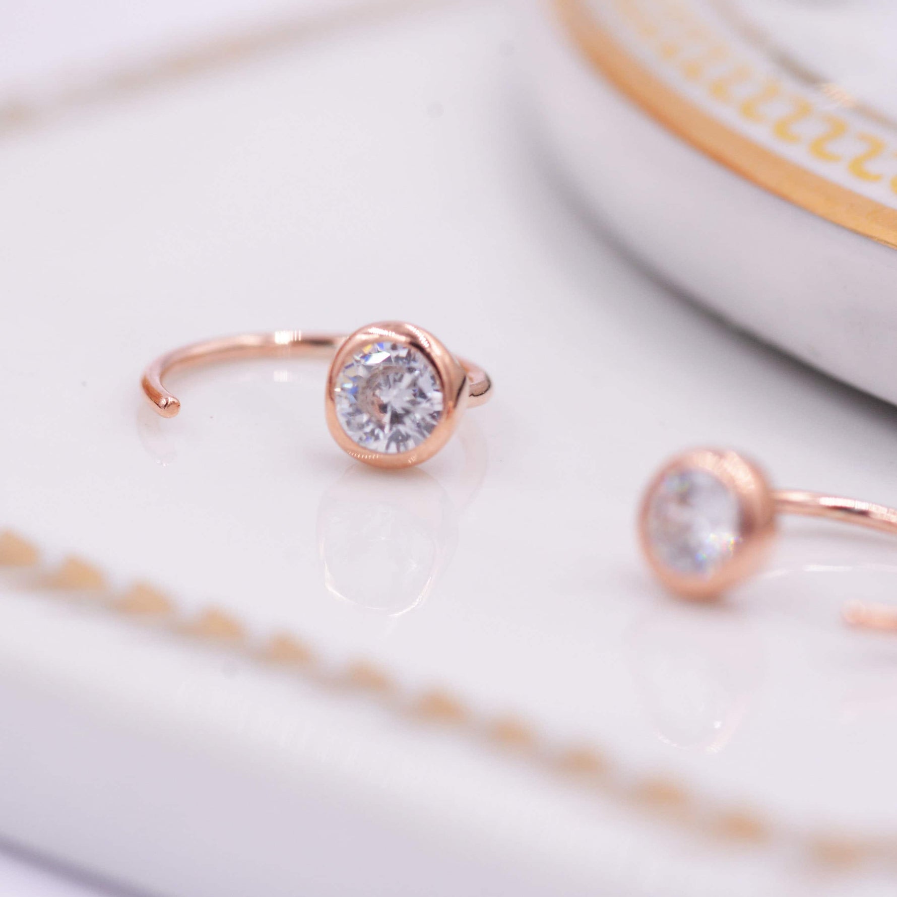 Huggie Hoop Earrings in Sterling Silver, Sparkly CZ Crystals (Lab Diamond), Pull Through Earrings Minimalist Geometric Design,