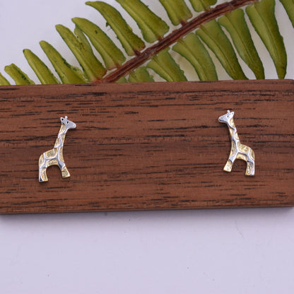 Giraffe Stud Earrings in Sterling Silver, Cute Fun Quirky, Jewellery Gift for Her, Animal Lover, Nature Inspired