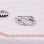 Pair of Minimalist Huggie Hoop Earrings in Sterling Silver with Sparkling CZ Crystals, Simple Hoop Earrings