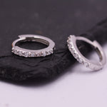 Pair of Minimalist Two-Way Huggie Hoop Earrings in Sterling Silver with Sparkling CZ Crystals, Two Sizes Available, Simple Hoop Earrings