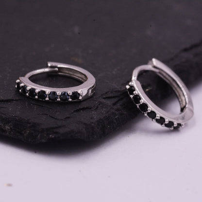 Pair of Minimalist Huggie Hoop Earrings in Sterling Silver with Sparkling CZ Crystals, Simple Hoop Earrings