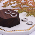 Pair of Minimalist Huggie Hoop Earrings in Sterling Silver with Sparkling CZ Crystals, Simple Hoop Earrings