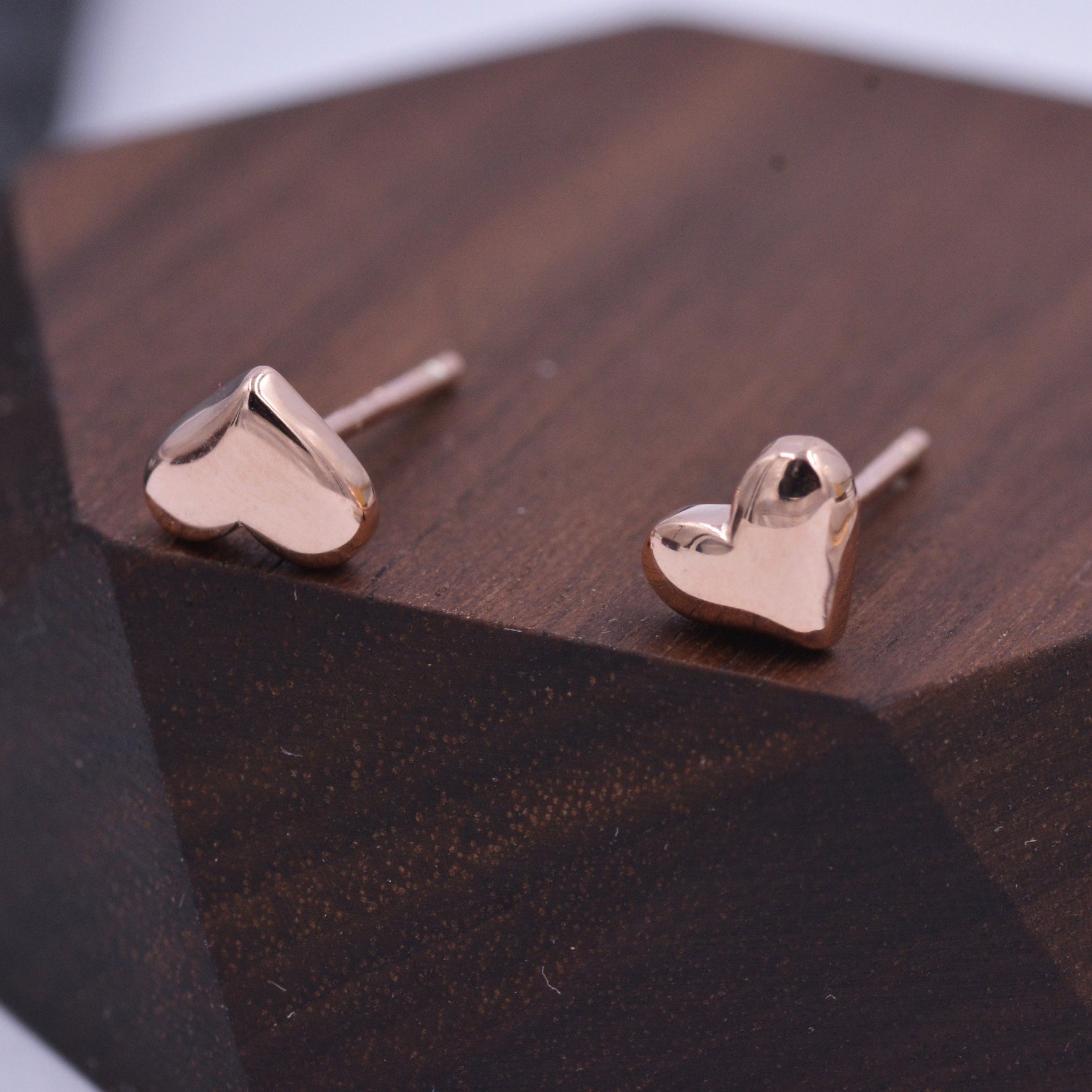 Tiny Pair of Heart Stud Earrings in Sterling Silver, Simple Stud, Silver and Rose Gold, Minimalist and Stylish