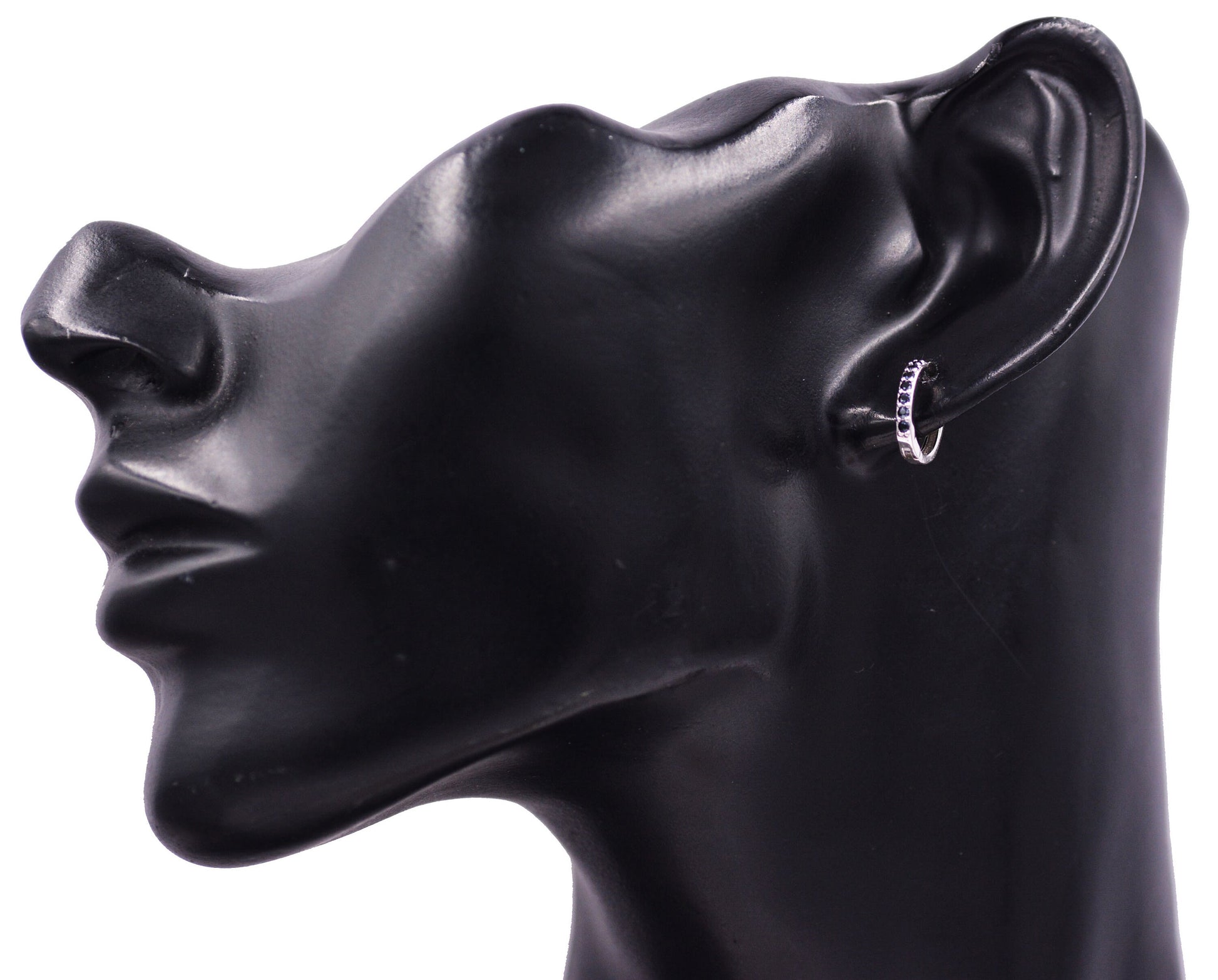 Pair of Minimalist Huggie Hoop Earrings in Sterling Silver with Sparkling CZ Crystals, Simple Hoop Earrings