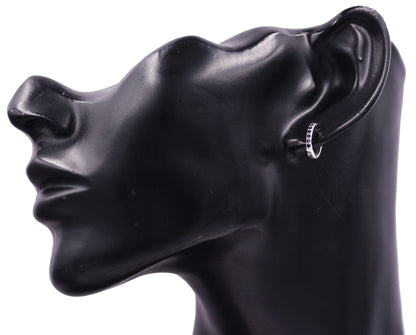 Pair of Minimalist Huggie Hoop Earrings in Sterling Silver with Sparkling CZ Crystals, Simple Hoop Earrings