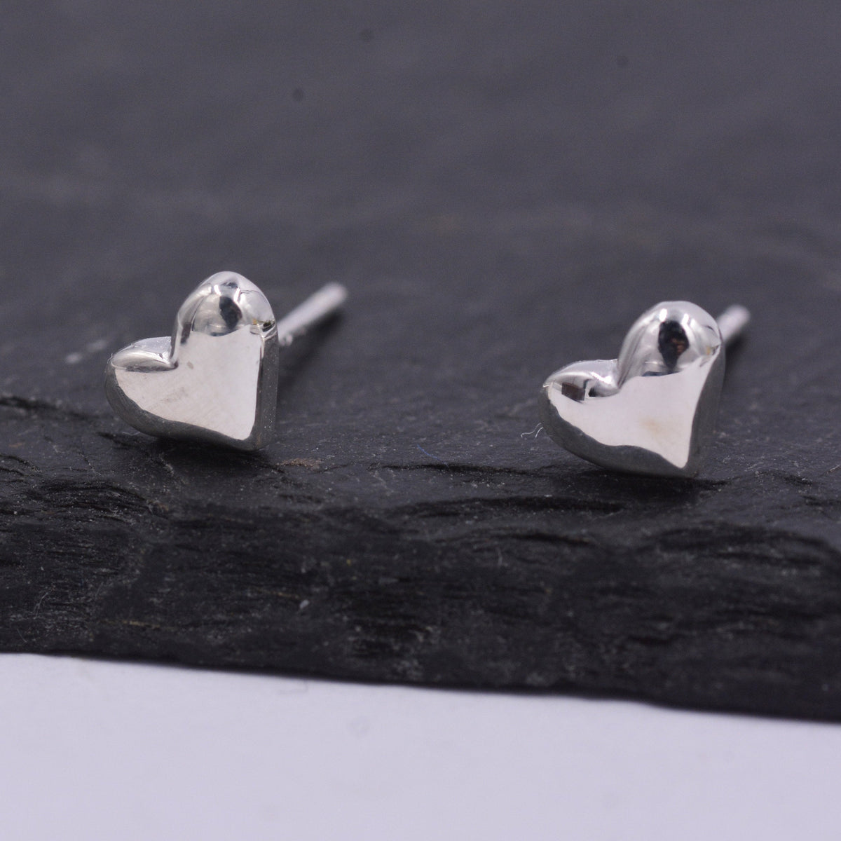 Tiny Pair of Heart Stud Earrings in Sterling Silver, Simple Stud, Silver and Rose Gold, Minimalist and Stylish
