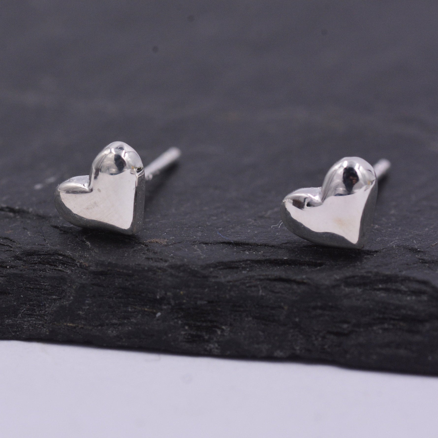 Tiny Pair of Heart Stud Earrings in Sterling Silver, Simple Stud, Silver and Rose Gold, Minimalist and Stylish