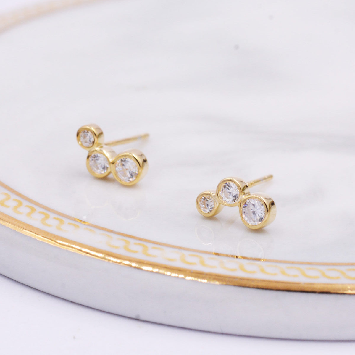 Small Pair CZ Crystal Trio Stud Earrings, Dot Earrings, Sparkly Earrings, Minimalist Extra Small earrings