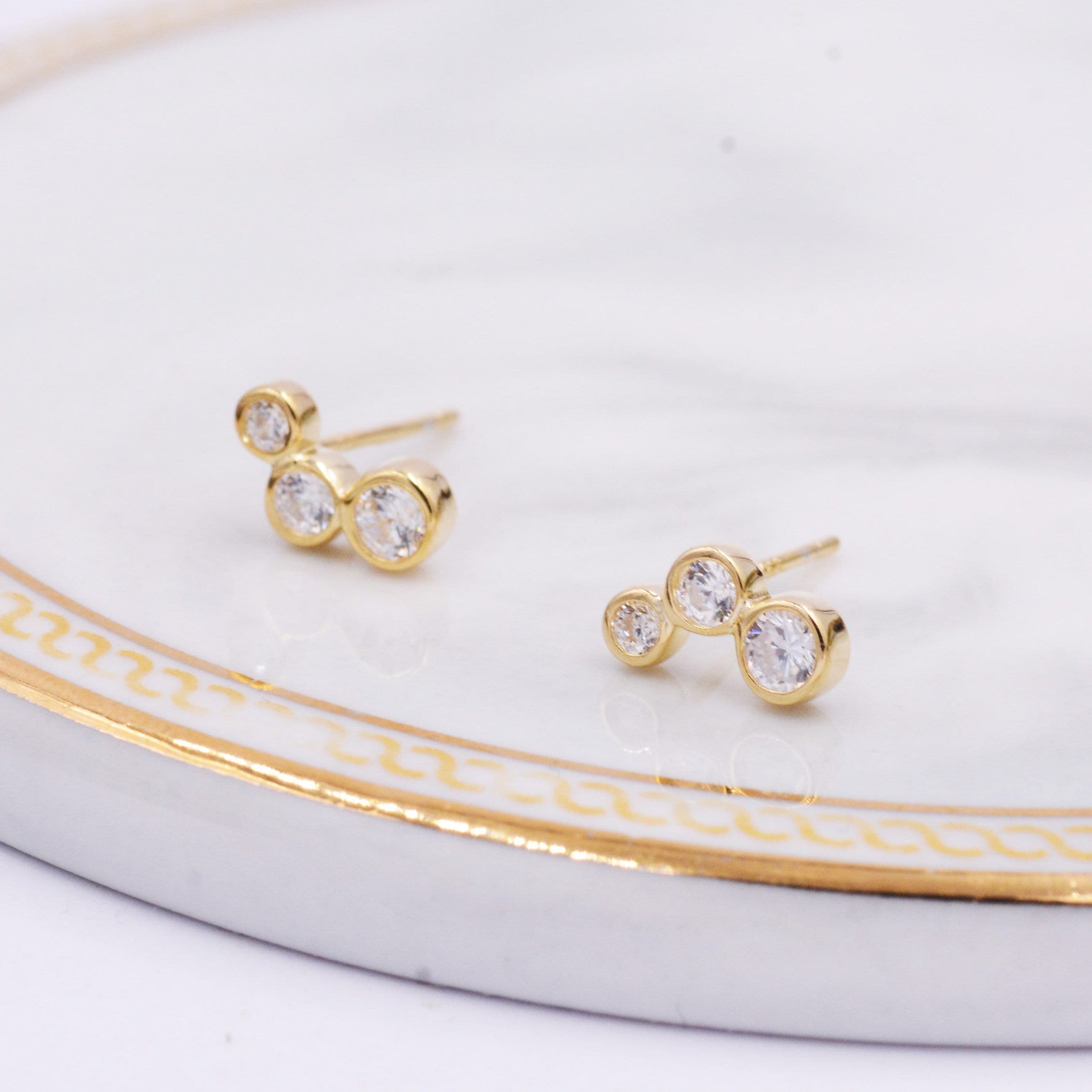 Small Pair CZ Crystal Trio Stud Earrings, Dot Earrings, Sparkly Earrings, Minimalist Extra Small earrings