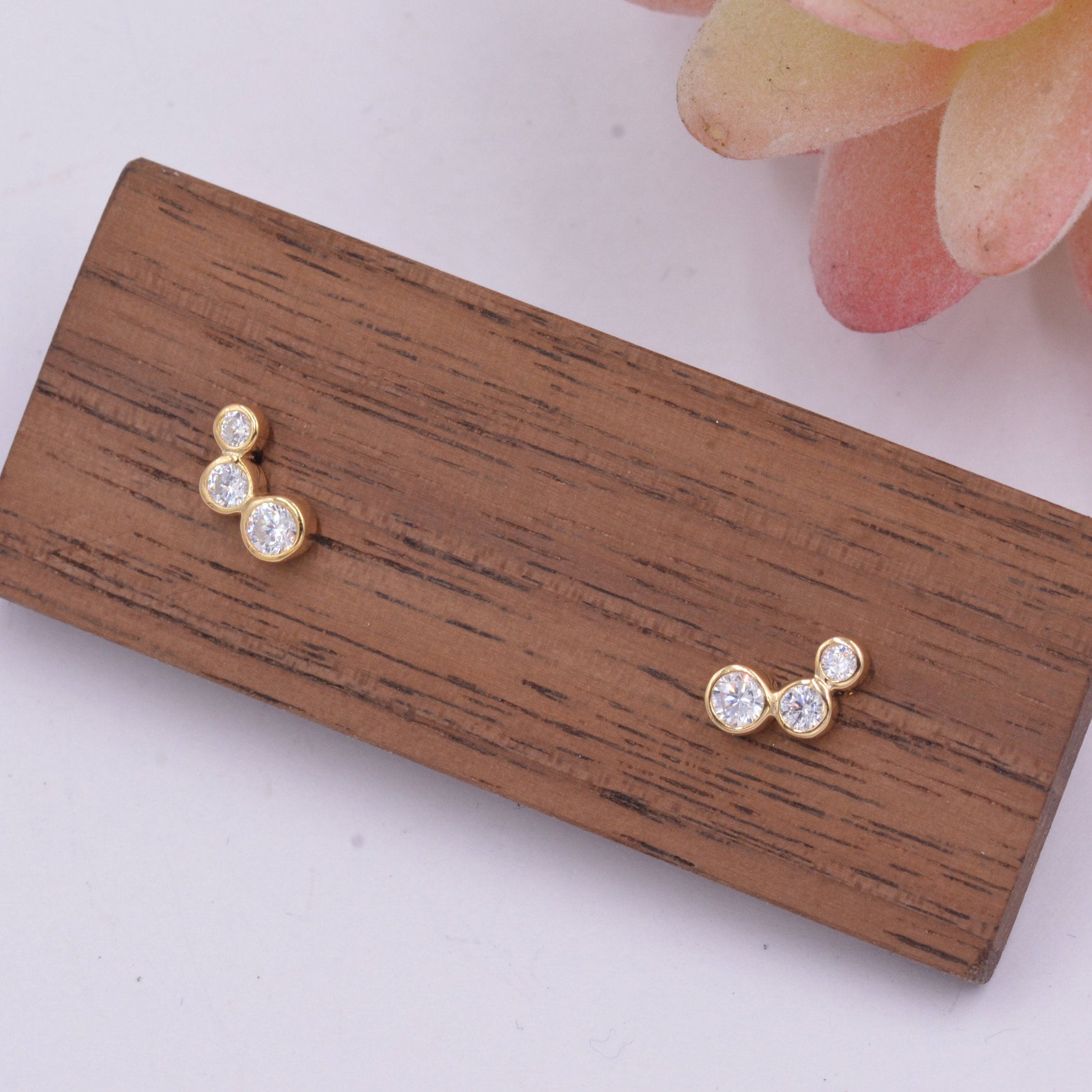 Small Pair CZ Crystal Trio Stud Earrings, Dot Earrings, Sparkly Earrings, Minimalist Extra Small earrings