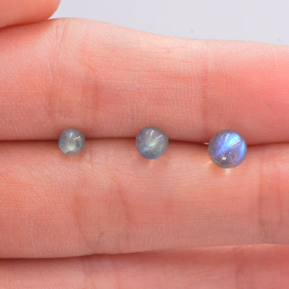Grey Labradorite Gemstone Stud Earrings, Simple Ball Earrings, Sterling Silver Posts, Sphere Geometric Minimalist Design