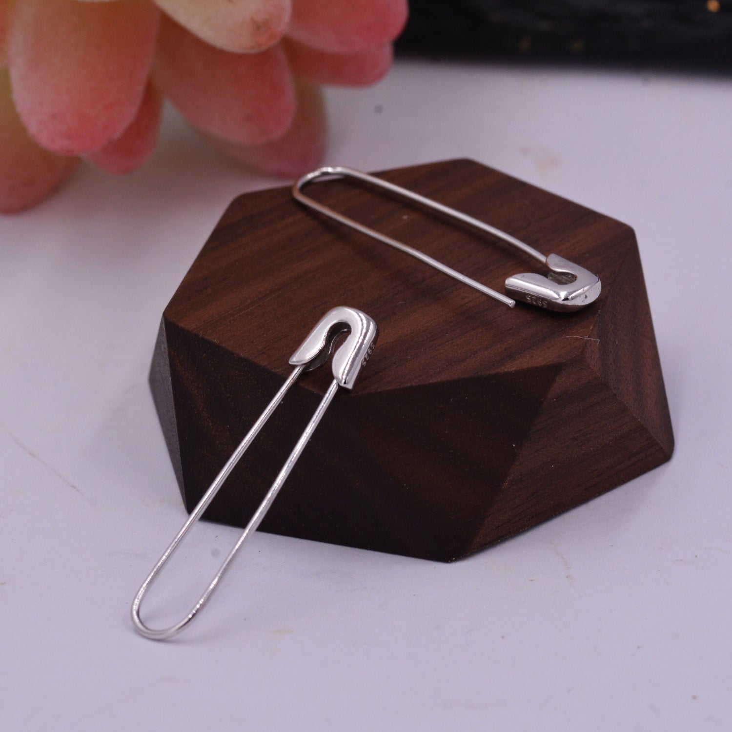 Safety Pin Pull Through Drop Earrings in Sterling Silver, Silve, Gold, Rose Gold or Black, Fun Quirky Punk Rock Jewellery