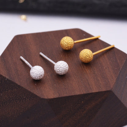 Frosted Ball Stud Earrings in Sterling Silver, Gold or Silver, Tiny to Large, Various Sizes,  Textured Finish, Minimalist, Geometric