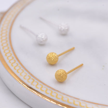 Frosted Ball Stud Earrings in Sterling Silver, Gold or Silver, Tiny to Large, Various Sizes,  Textured Finish, Minimalist, Geometric