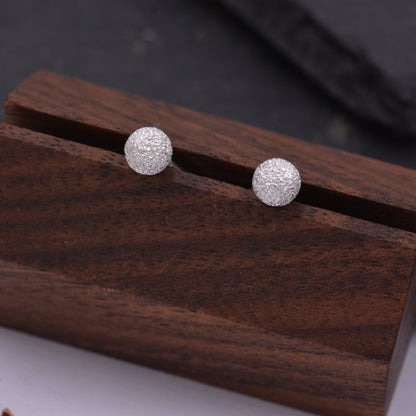 Frosted Ball Stud Earrings in Sterling Silver, Gold or Silver, Tiny to Large, Various Sizes,  Textured Finish, Minimalist, Geometric