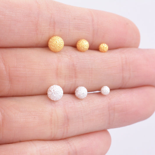 Frosted Ball Stud Earrings in Sterling Silver, Gold or Silver, Tiny to Large, Various Sizes,  Textured Finish, Minimalist, Geometric