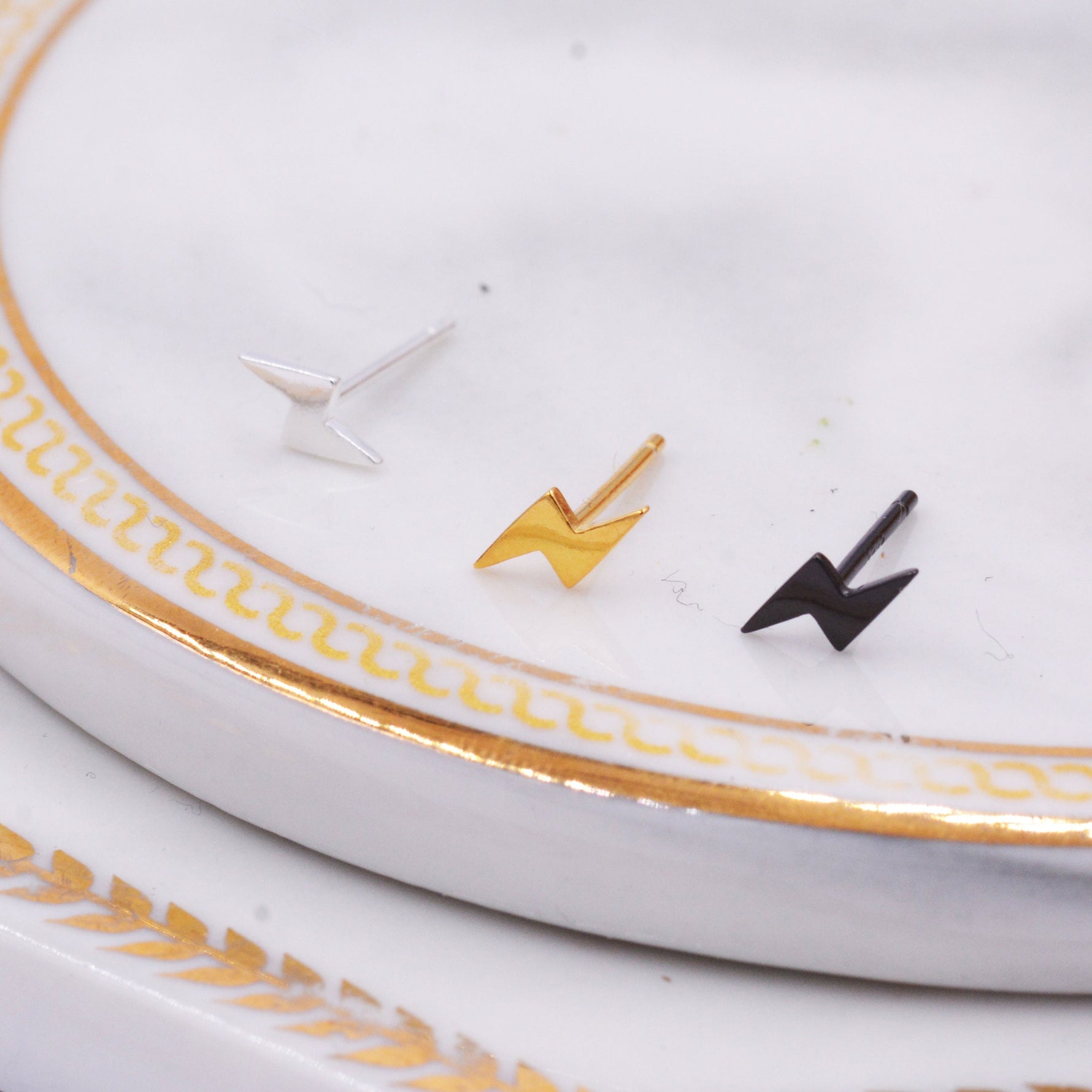 Extra Tiny Lightning Bolt Stud Earrings in Sterling Silver, Silver, Gold and Black, Barely Visible Earrings, Cute and Fun
