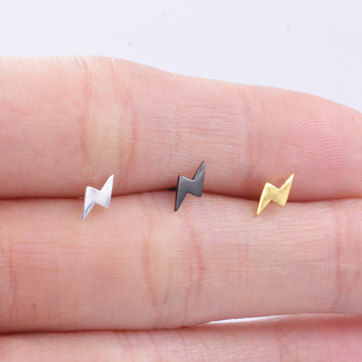 Extra Tiny Lightning Bolt Stud Earrings in Sterling Silver, Silver, Gold and Black, Barely Visible Earrings, Cute and Fun