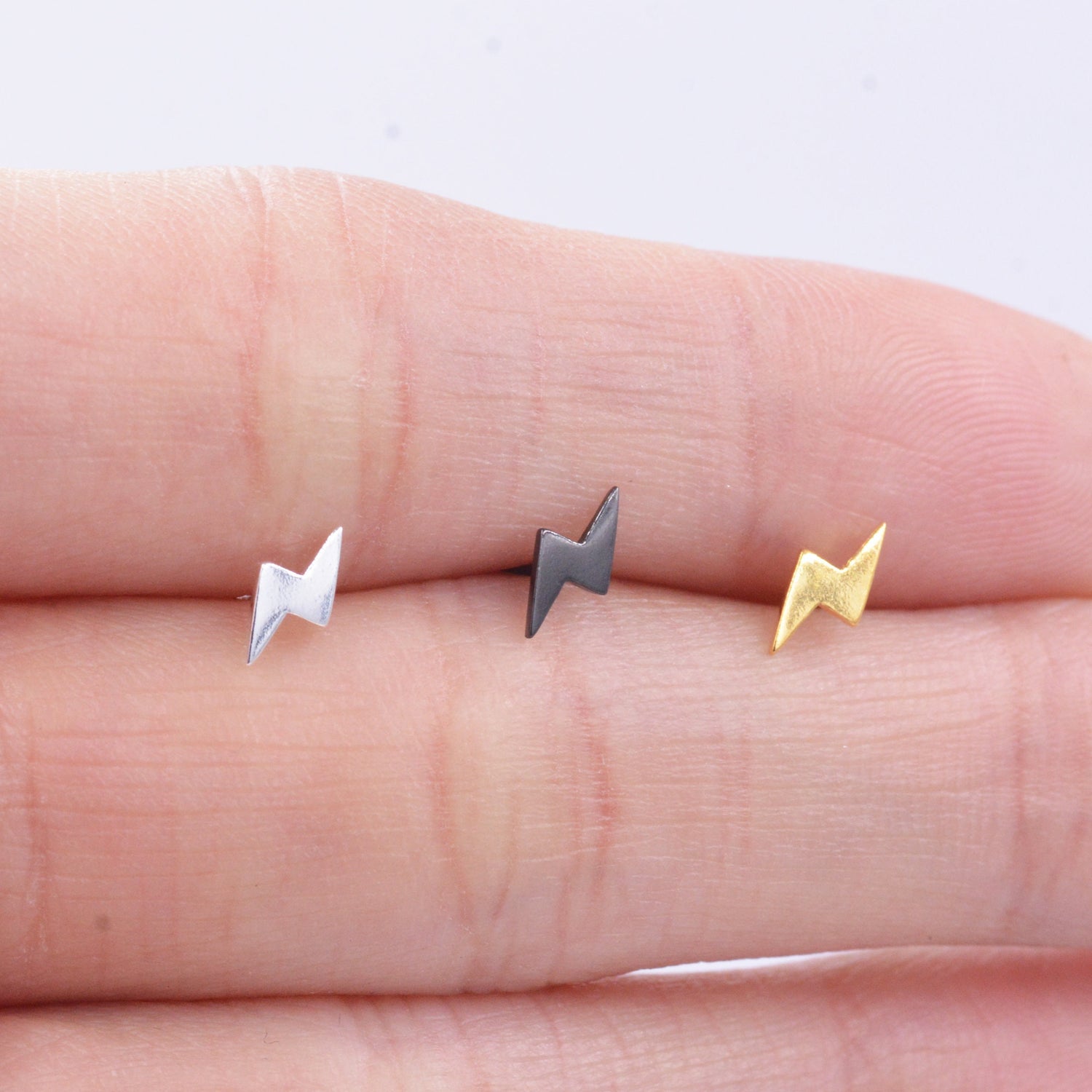 Extra Tiny Lightning Bolt Stud Earrings in Sterling Silver, Silver, Rose Gold, Gold and Black, Barely Visible Earrings, Cute and Fun