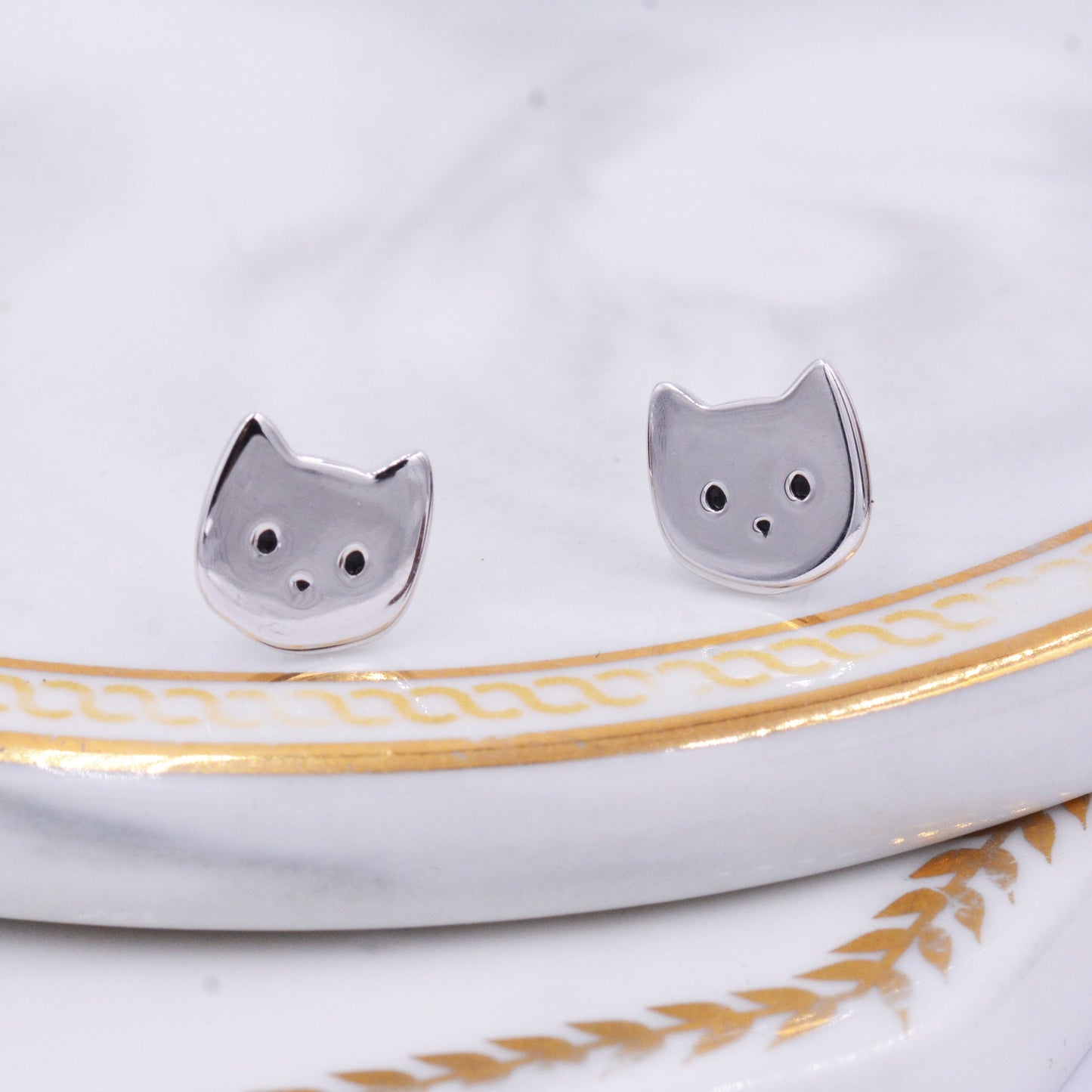 Sterling Silver Super Cute Kitty Cat Stud Earrings, Cat Lady Earrings, Fun and Quirky Animal Lover,  Cat Earrings