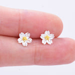 Sterling Silver Dainty Little Cherry Blossom Flower Floral Stud Earrings, Sand Blasted Textured Finish, Cute and Sweet Design