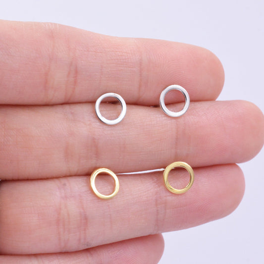 Sterling Silver Open Circle Stud Earrings, Silver and Gold, Delicate and Dainty Geometric Jewellery, Minimalist Design