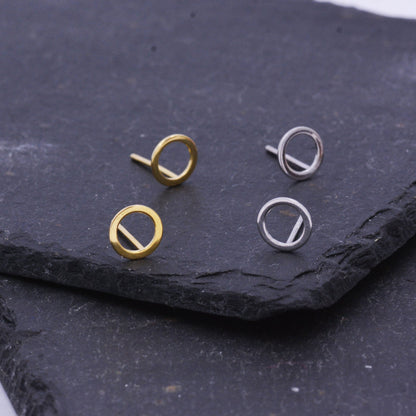 Sterling Silver Open Circle Stud Earrings, Silver and Gold, Delicate and Dainty Geometric Jewellery, Minimalist Design