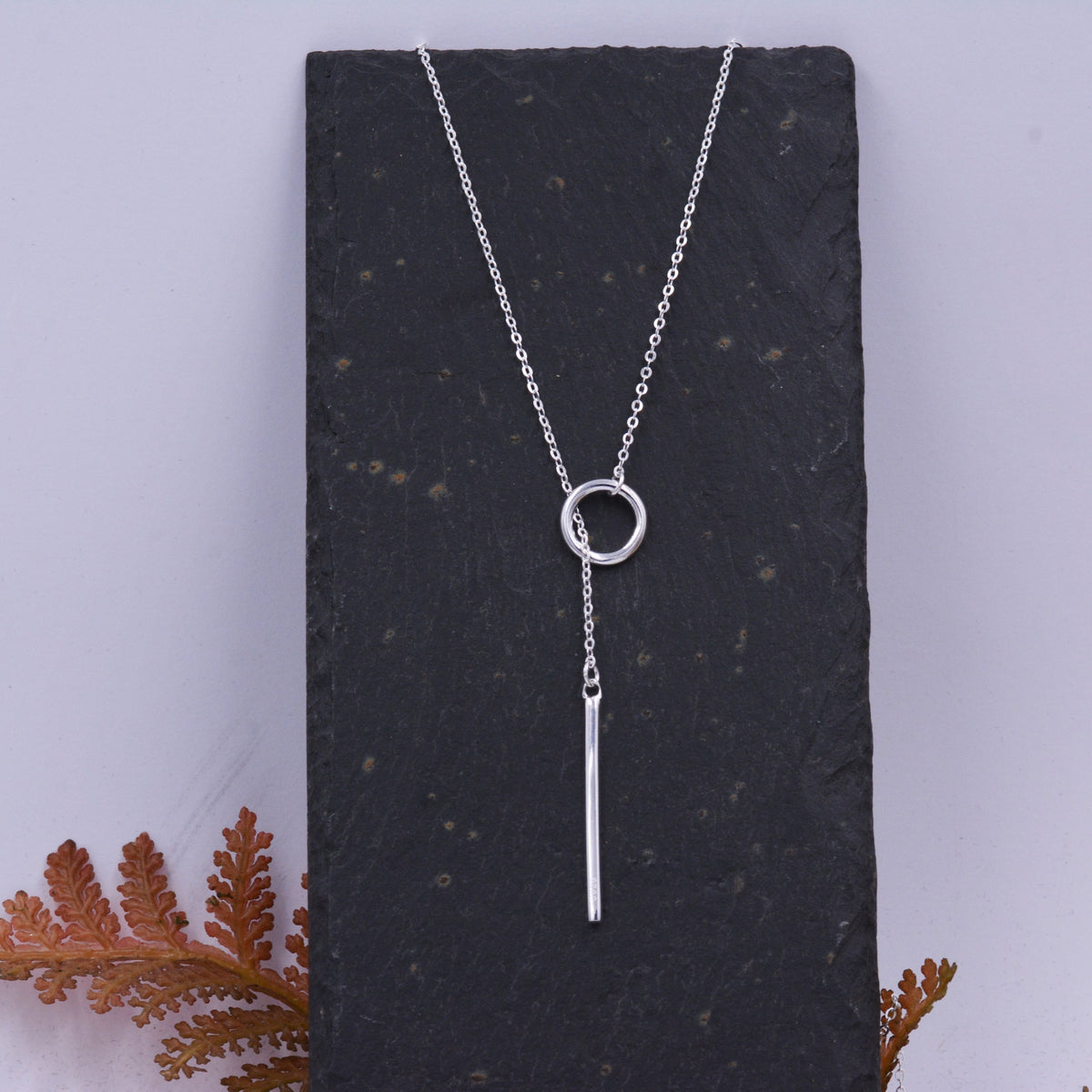 Sterling Silver Minimalist Circle and Bar Lariat Necklace, Silver or Gold or Rose Gold, Y Necklace, Eternity, Circle Bar Necklace