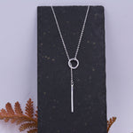 Sterling Silver Minimalist Circle and Bar Lariat Necklace, Silver or Gold or Rose Gold, Y Necklace, Eternity, Circle Bar Necklace