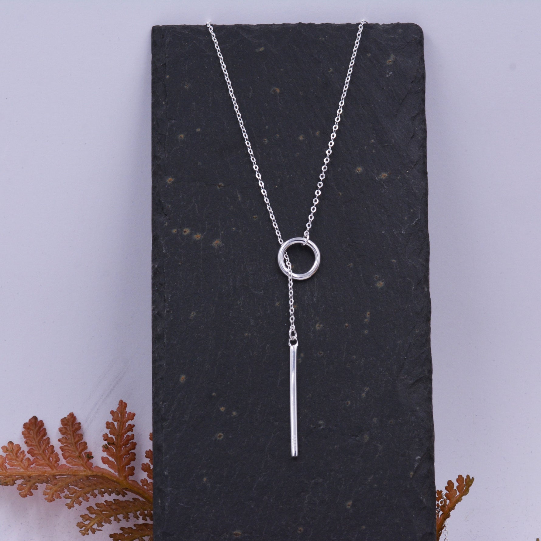 Sterling Silver Minimalist Circle and Bar Lariat Necklace, Silver or Gold or Rose Gold, Y Necklace, Eternity, Circle Bar Necklace