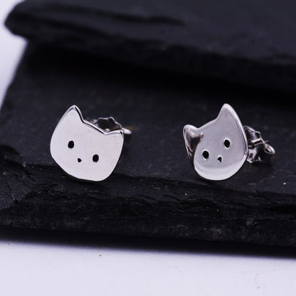 Sterling Silver Super Cute Kitty Cat Stud Earrings, Cat Lady Earrings, Fun and Quirky Animal Lover,  Cat Earrings