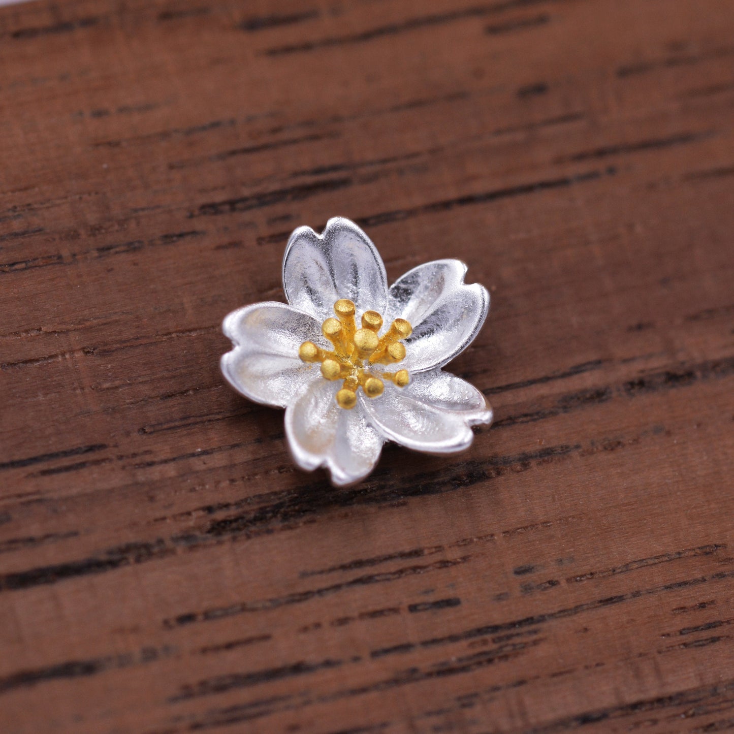 Sterling Silver Dainty Little Cherry Blossom Flower Floral Stud Earrings,  Textured Finish, Cute and Sweet Design, 18ct Gold Plate