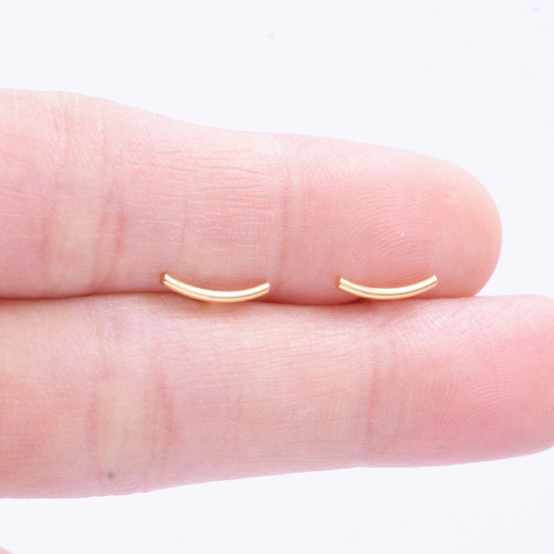 Sterling Silver Curved Bar Stud Earrings, Rose gold and Gold, Delicate and Dainty Geometric Jewellery