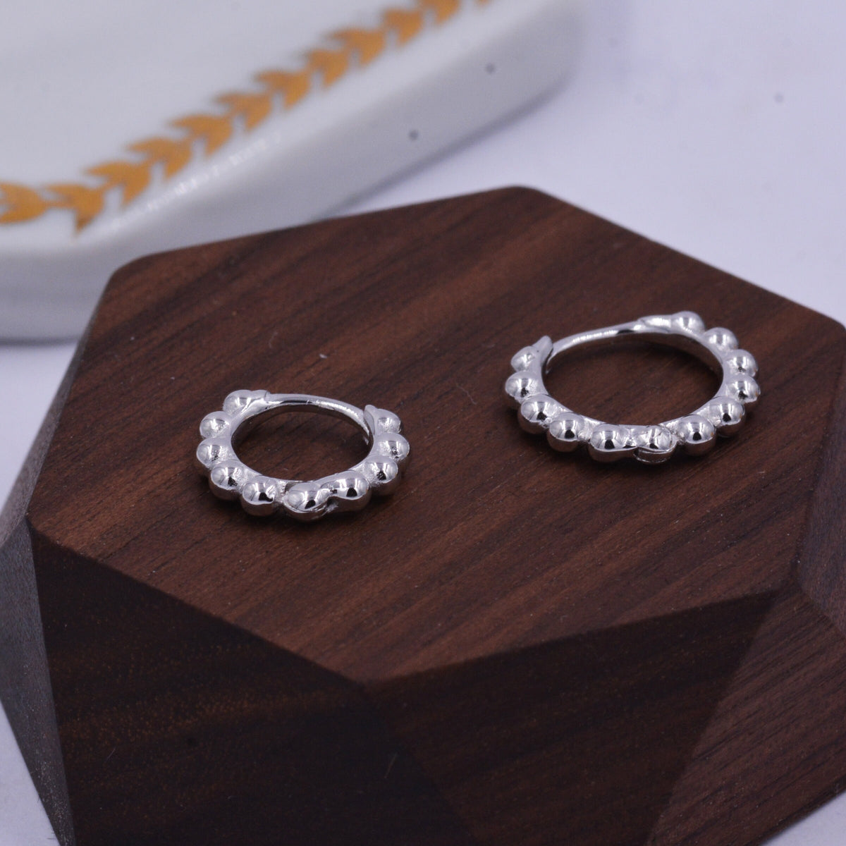 Sterling Silver Huggie Hoop Earrings, Pebble Circle Round Earrings, Minimalist Geometric Design