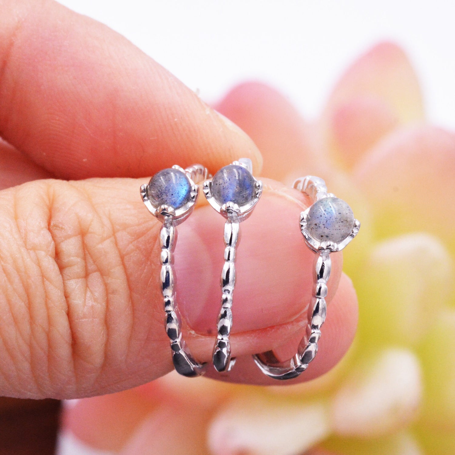 Blue Flash Labradorite Gemstone Ring