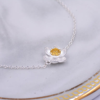 Delicate Daffodil Bracelet in Sterling Silver, Nature Inspired Flower Jewellery,  Minimalist, Simple and Tiny