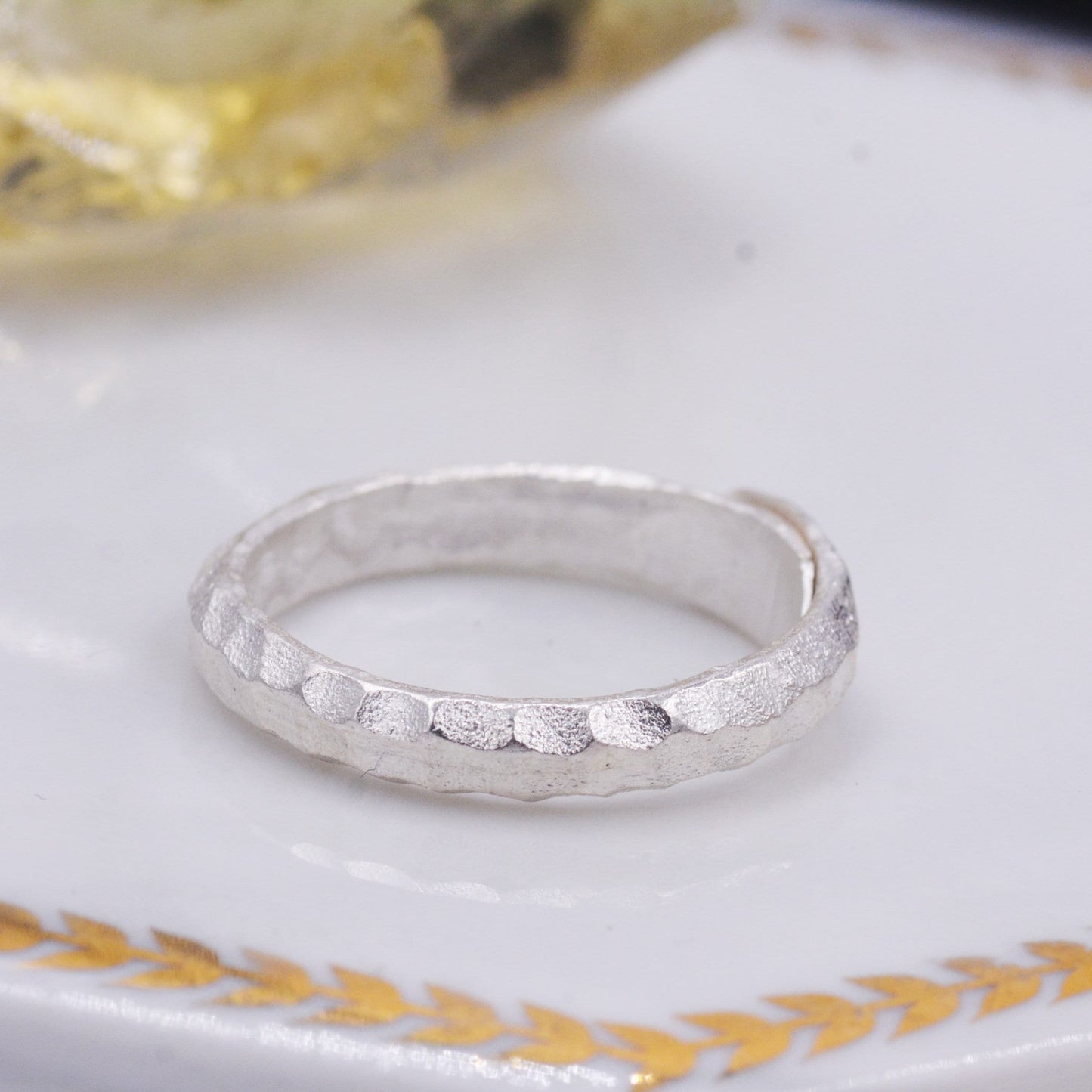 Sterling Silver Hammered Ring Band, Minimalist Organic Shape Ring , Adjustable Size