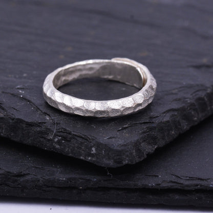 Sterling Silver Hammered Ring Band, Minimalist Organic Shape Ring , Adjustable Size