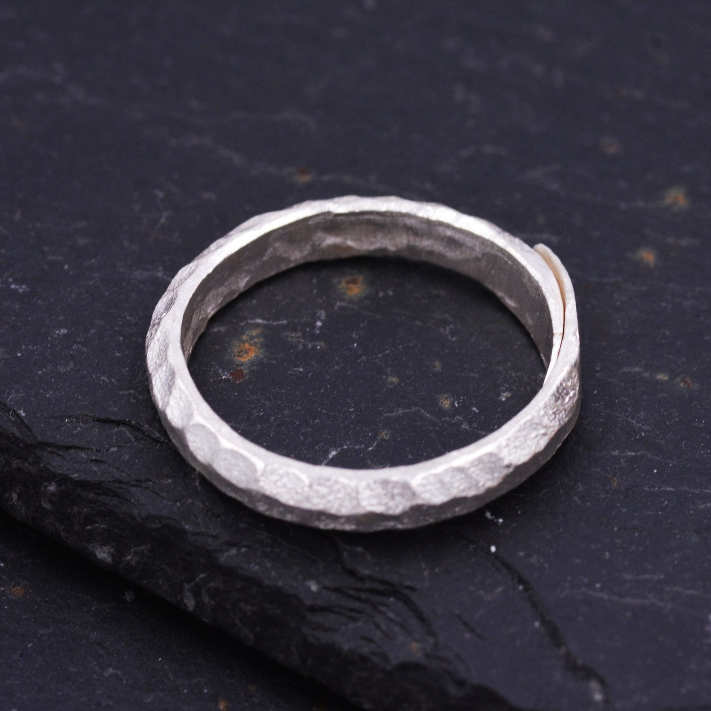 Sterling Silver Hammered Ring Band, Minimalist Organic Shape Ring , Adjustable Size