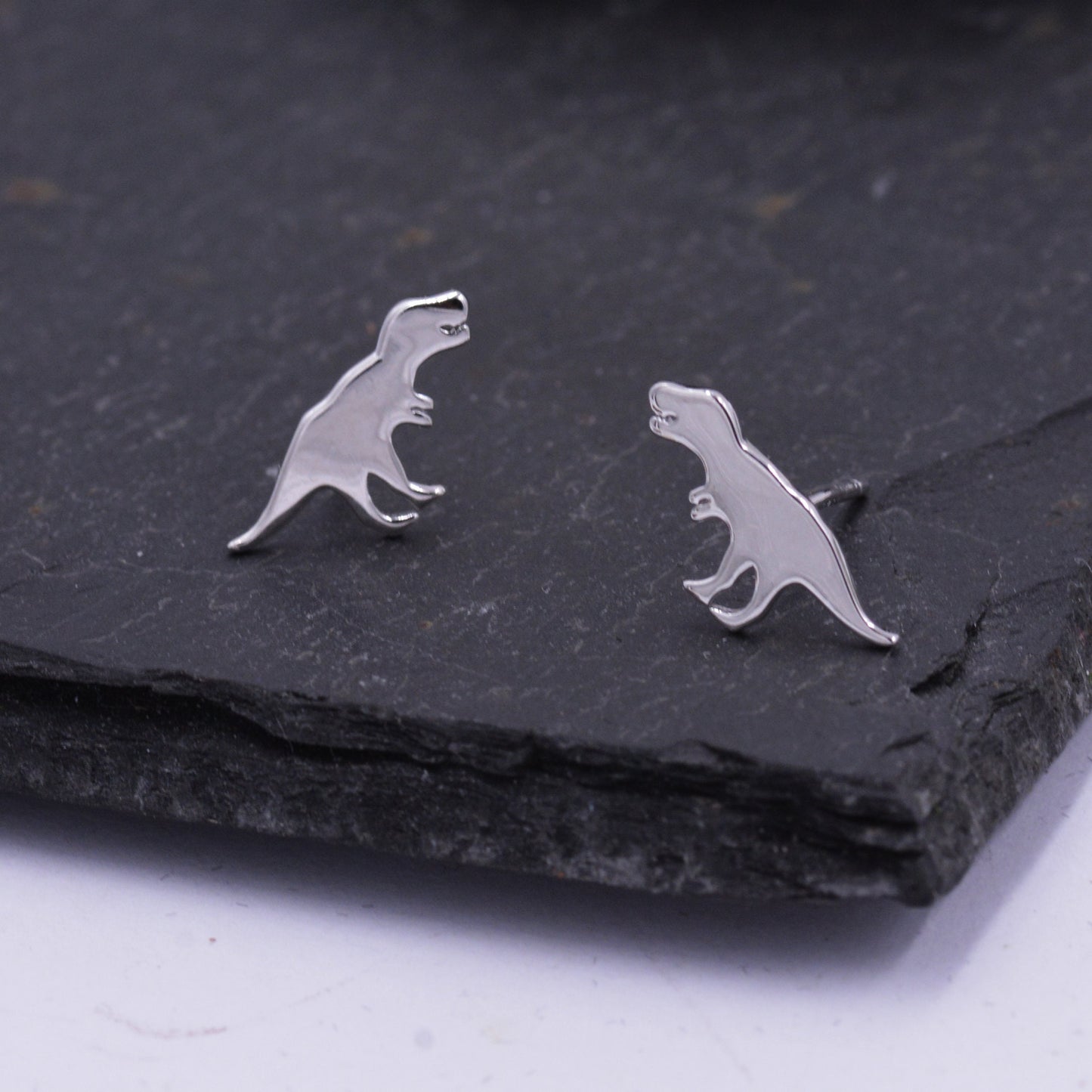 T-Rex Tyrannosaurus Dinosaur Stud Earrings in Sterling Silver, Cute Fun and Quirky T Rex Jewellery