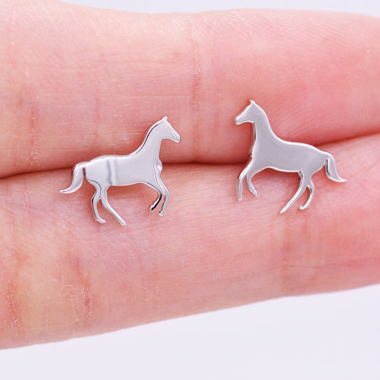 Little Galloping Horse Stud Earrings in Sterling Silver, Cute Fun Animal, Jewelry Gift for Her, Animal Lover, Nature Inspired